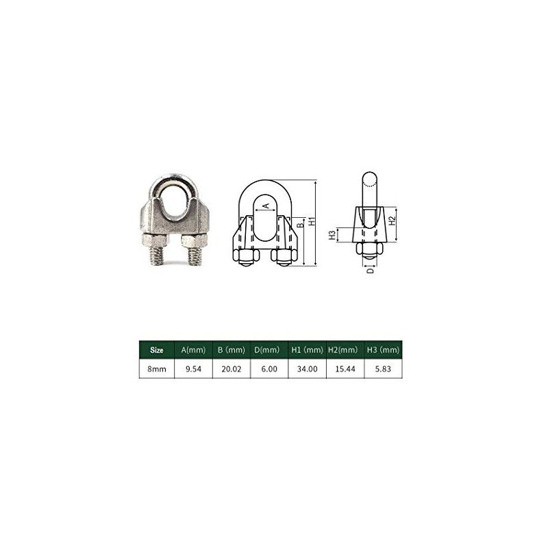 TERF TERF? 8 Pcs Wire Rope Cable Clip Clamps M8