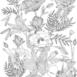 Blooming Wall Black White Elegant Modern Lotus Lily Leaf Peel and Stick Wallpaper Self-Adhesive Prepasted Wallpaper Wall Mural Wall Decor (17.7“x118”, Black/White)