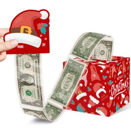 Surprise Christmas Money Box Gifts, Money Gift Boxes Set for Women Men Girls Boys Friends, Santa Hat Decorations Box for Christmas Party(35 Pcs Transparent Bags)