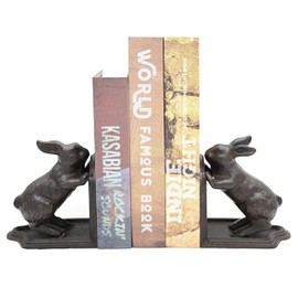 Remenna Rabbit Decorative Bookend, Heavy Duty Cast Iron Book Ends, Vintage Shelf Decor, Antique Brown