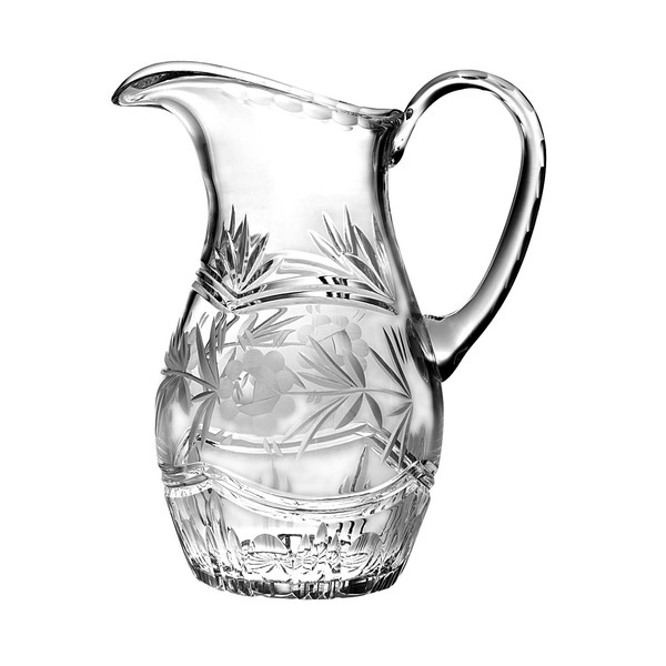 Barski - Hand Cut - Mouth Blown - Crystal Pitcher - with Handle - With Rose Design - 54 oz. - Made in Europe
