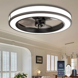 HOMECHOOSE Ceiling Fans with Lights and Remote, 20'' Low Profile Ceiling Fan with Tuya App & Voice Control, Black Fandelier Ceiling Fans for Bedroom, Living Room (Matte Black)