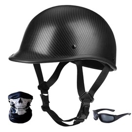 Half Cap Motocross Helmets Adult Half Shell Open Face Motorcycle Cycling Motocross Helmet Men Women DOT Approved with Goggles Facemask (Carbon, X-Large)