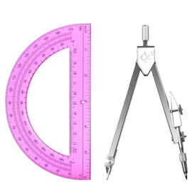 Tdfronien Students Geometry Math Set, Drawing Compass and 6 Inch Transparent Swing arm Protractor 180 Degree Math Protractor (Pink)
