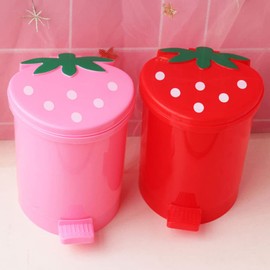 Cute Strawberry Desk Trash Can Mini Garbage Can with Lid Countertop Trash Cans for Desk Car Office Kitchen