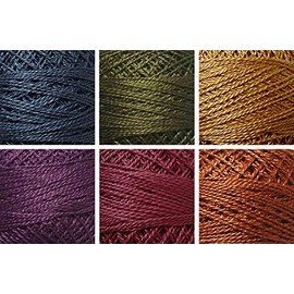 Valdani Perle Cotton Size ~12~ Embroidery Thread Sampler Set - 6 Colors, 109 Yards Each (Lament - Somber Desaturated Solids)
