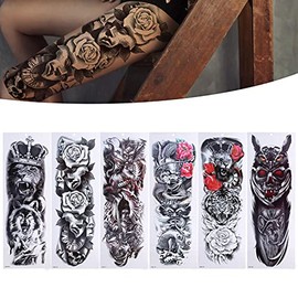 6 Hojas de Pegatinas de Tatuaje Temporal de Brazo Completo para Pierna, Mangas de Tatuajes Temporales de Tótem Tribal Resistente Al Agua para Adultos, Halloween, Fiesta, Mascarada