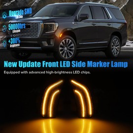 LUDARM Amber Smoke Lens LED Side Marker Lights Compatible with 2021-2024 Yukon Yukon XL Yukon Denli Tahoe Suburban Escalade Escalade ESV Front Fender Turn Signal Parking Light.Pack of 2