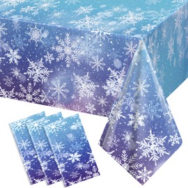 FLUBARE 3Pack Winter Snowflake Plastic Tablecloth Decorations, Snowflake Winter Wonderland Disposable Table Cover for Christmas Winter Holiday Party Supplies Decorations, 54x108 Inch(Blue and Purple)
