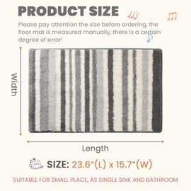 Scandinavian Bath Mat Non Slip Super Absorbent Bathroom Soft Microfiber Machine Washable Luxury Bathroom Carpet for Dining Room, Kitchen and Bedroom (23"x16", Grey)
