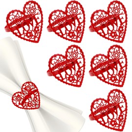 Valentines Napkin Rings Red Heart Love Wedding Napkin Clips Holders Buckles Pins Serving 6 PCS Table Linens Rings Accessories Fit Valentines Wedding, Dinner Party, Table Decorations