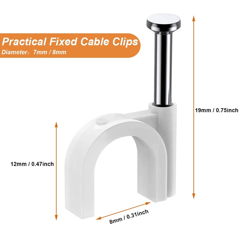 Cable Clips, 100 Pack Round White 6mm Wire Clips Management