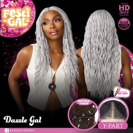 Sensationnel Shearmuse Festigal Lacewig - Dazzle Gal Glueless Ypart Laceparting Hand Tied Ready to Wear Synthetic Prestyled Units (CHAMPAGNEBLONDE)
