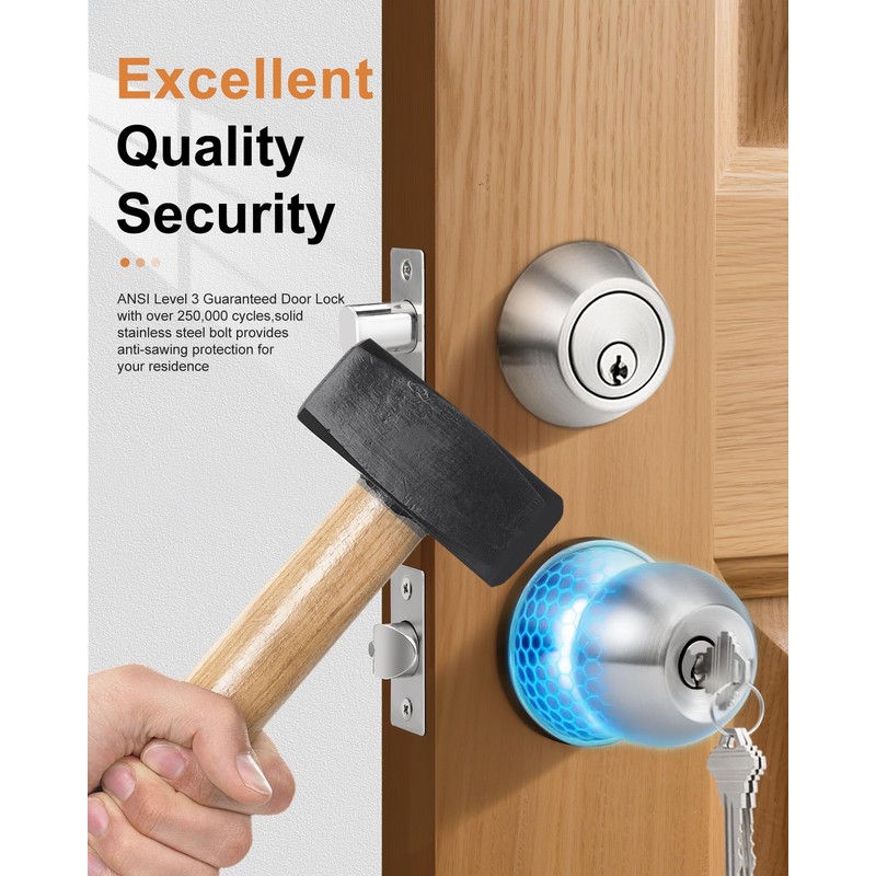 Probrico 6 Pack Exterior Door Knob and Single Cylinder Deadbolt
