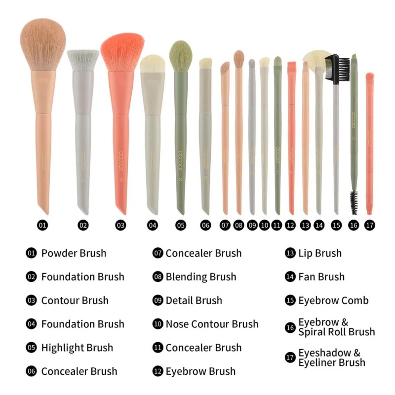 Juego De Brochas De Maquillaje Docolor Con Bolsa, 17 Piezas