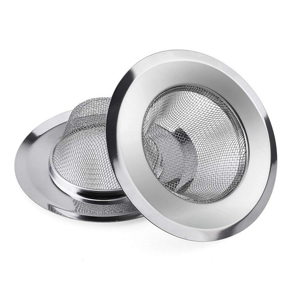 2 Pack - 2.13" Top / 1" Basket- Sink Strainer Bathroom Sink, Utility, Slop, Laundry, RV and Lavatory Sink Drain Strainer Hair Catcher. 1/16" Holes. Stainless Steel