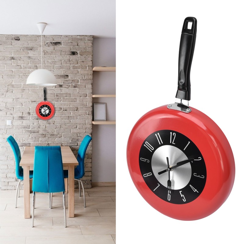Frying Pan Wall Clock Aluminum Kitchen Pot Decorative Hanging Clocks