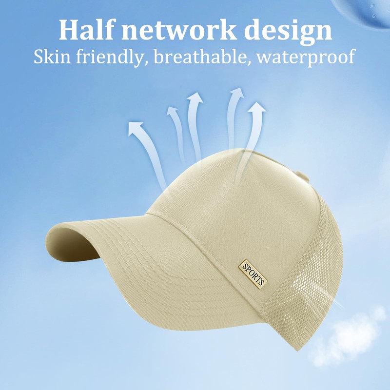 YAMEE High-Crown Baseball Cap Men's Breathable Half Mesh Summer Peaked