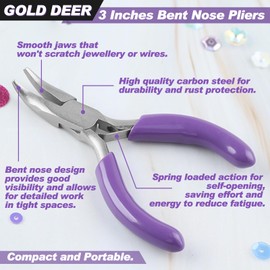 GOLD DEER 3 Inches Mini Bent Nose Pliers Mini Chain Nose Pliers Curved Needle Nose Pliers Multifunction Precision Pliers Small Pliers Jewelry Pliers Smooth Jaw for Crafting Repair Jewelry Making