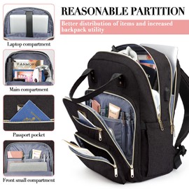 Kuosdaz Laptop Backpack for Women Men, School Backpacks for Teens Girls Boys, 17.3 Inch Work Laptop Bag with USB Port Charging, Water Resistant College Bookbags for Girls, Black