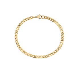 QueenBee 14K Gold Cuban Bracelet 4mm 18cm, Gold Curb Chain Bracelet for Women, Quality Cuban Bracelet for Her, Birthday Present for Her, Valentine’s Day Gold Jewelry