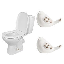 2 Pcs Ceramic Bird Toilet Floor Bolt Caps, Cute Animal Toilet Bolt Covers Decorative for Bottom, Decorative Bathroom Easy Installation（Bird-White01