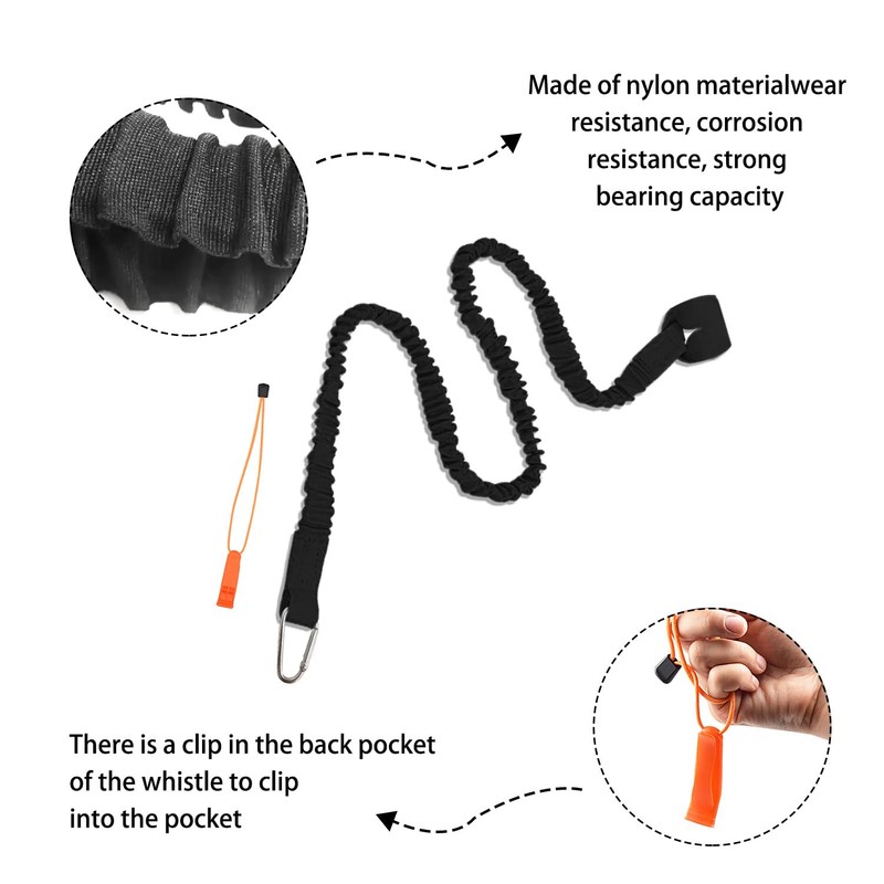ATBUSS 2 Black Kayak Paddle Ropes, 2 Hooks, 1 Orange