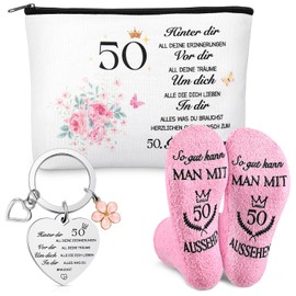Weewooday Birthday Gift for Women Including Cosmetic Bag for Women Socks and Keyring Gift Ideas for Women Wife Mother Grandma Daughter Sister Girlfriend Teenager, As shown in the picture, 50 Years