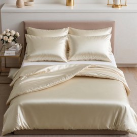 Cozyor Satin Bed Linen 135 x 200 cm Extra Thick and Soft with Robust Zip Pillowcase 40 x 80 cm Elegant Satin 2-Piece Beige Driftwood