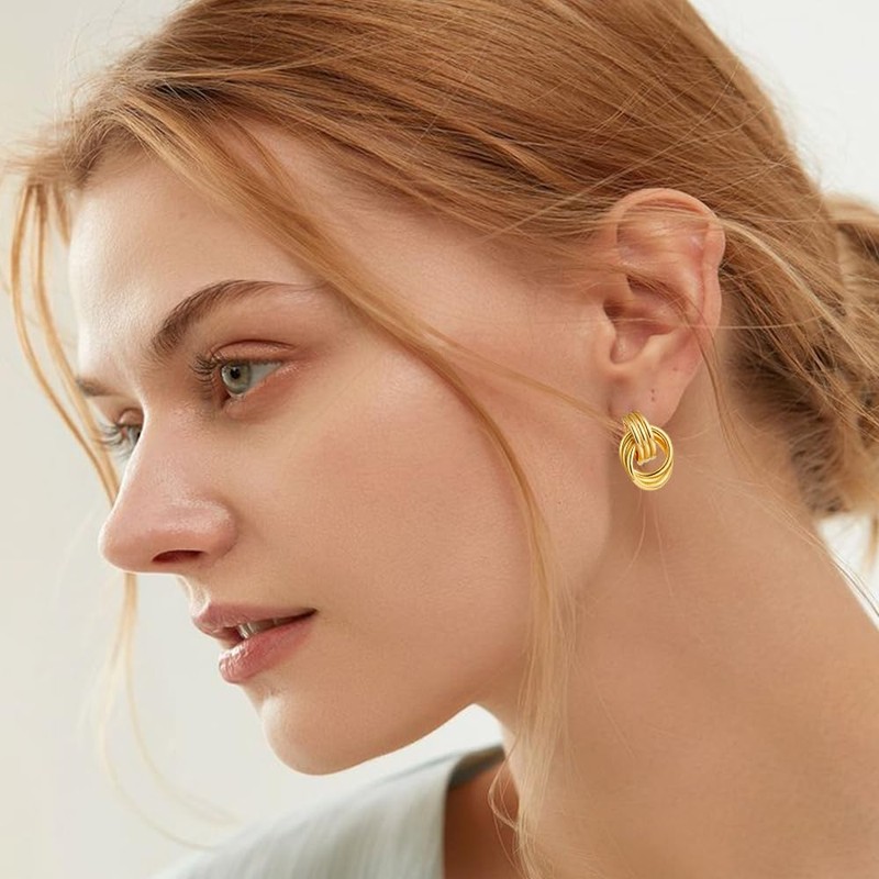 FFWTPY Women's Earrings Stereo Double Hoops Simple 3 Layers Spools