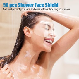 50PCS Shower Face Eye Shield, One-Time Transparent Shower Visor for Adults, with 2 Porous Plastic Transparent Eye Masks, for Haircut Hair Spray, Salon Supplies, Makeup Eyelash Extensions