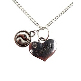 Silver Plated Necklace Daddy Love Heart Gem Charm Yin Yang