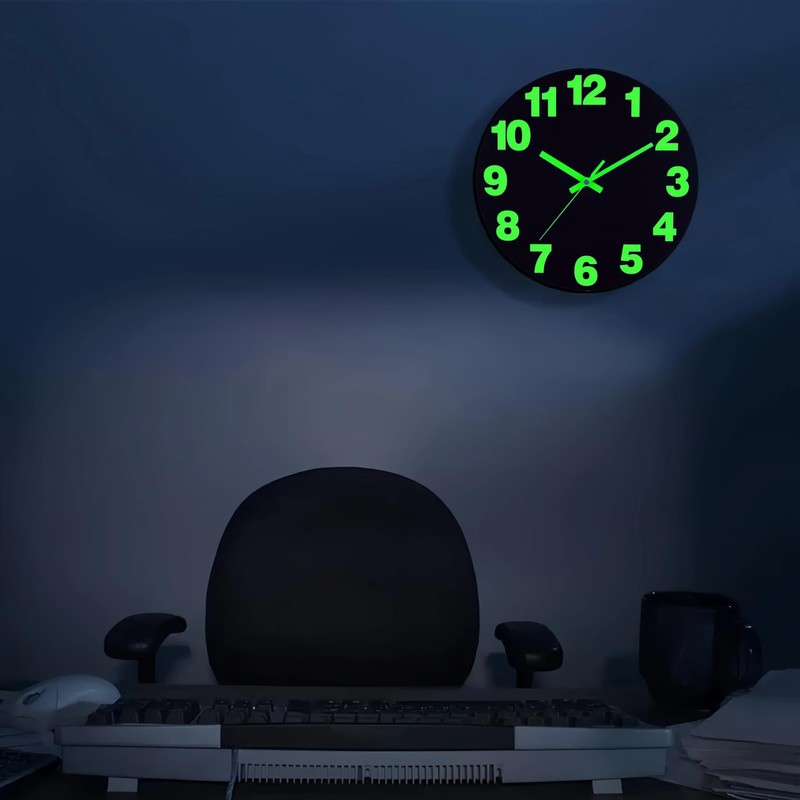 AIENAI 12 inch Vinyl Black Clock, Battery Powered, Glowing in