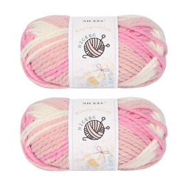 NICEEC 2 Skeins Bulky Acrylic Yarn - Soft, Colorful, Multicolored, Quality, Bulky Yarn for Crochet & Knitting - Total Length 80 yds/3.53oz - Pink Series