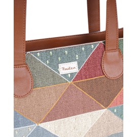 Pinaken Handcrafted Vegan Leather Tote Sling Bag For Women Colorful Triangle Printed Canvas Designed Stylish Trendy Office Bag