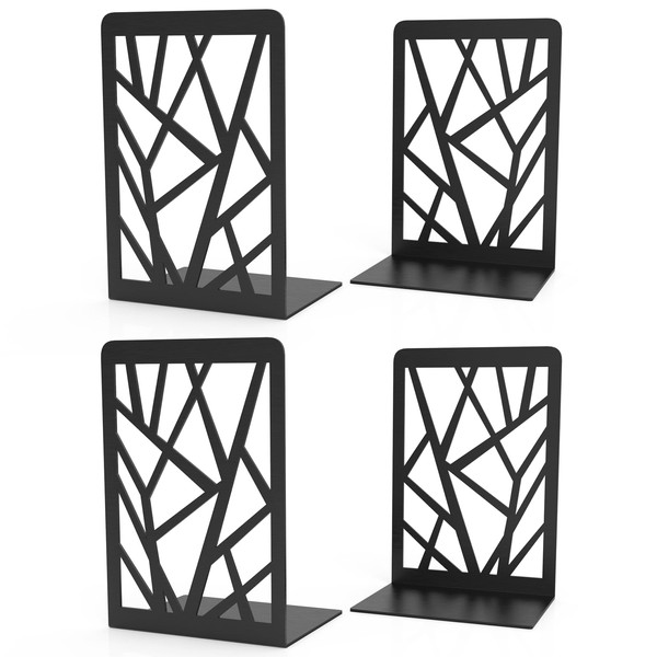 Book Ends, Bookends for Shelves, Home Decorative Bookends for Heavy Books, Non-Skid Book Holders for Shelves, Metal Book End Bookend for Home Office Decor, 7 x 4.7 x 3.5” (2 Pairs/ 4 Pcs, Large)