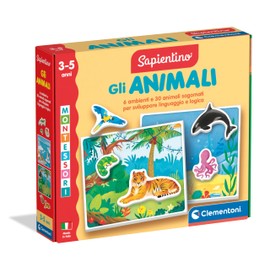 Clementoni - Sapientino Montessori 3 Years with Shaped Cards, Flashcards, Educational Game for Learning Animals, Language Development, Made in Italy, 16867, Multi-Colour