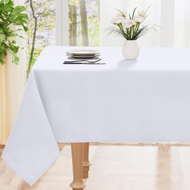 smiry Table Cloth Wipe Clean Rectangular 140x200 cm, Wipeable Water Resistant Polyester Tablecloth, Washable Fabric 6 to 8 Seater Dining Table Cover for Kitchen Indoor Outdoor, White