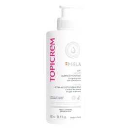 GIGATEMP Topicrem - Mela, Lait Unifiant Ultra Hydratant Corps - Hydrate 24h, Unifie le Teint, Corrige et Prévient l’Apparition des Taches Texture Onctueuse Peaux Sensibles Nouvelle Formule 500ml