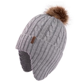 Comhats - Gorro de punto peruano de invierno para mujer, pompón, lana merina, orejeras, forro polar, para esquí, correr, 95566a_grey, M