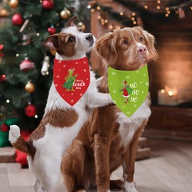 Christmas Dog Bandanas, 2PCS Puppy Scarf Merry Christmas Outfits Double Sided Reversible Dog Costume Pet Bandana Holiday Collar for Small Medium Large Dogs
