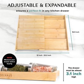 Bamboo Spice Drawer Organizer - Expandable 4 Tier Spice Rack (Need 3" Deep Drawer) 12" to 23" Wide, Seasoning Organizer, Organization Seasoning Rack insert for Kitchen Cabinet (Jars Not Included)