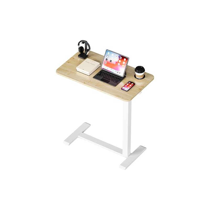 BIZUM Adjustable Bedside Table with Swivel Hidden Wheels Pneumatic Rolling