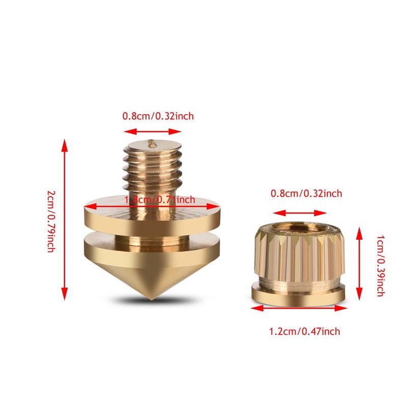 8 Pcs Speaker Spike Copper Stand Feet Cone Base Pads