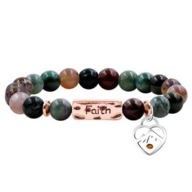 Tobestu Indian Agate Bead Faith Bracelet for Meditation | Mustard Seed Heart Charm Christian Bracelets for Men Women | Y4108