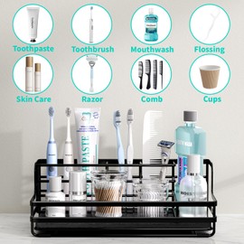 HapiRm Toothbrush Holders for Bathroom - 5 Partitions Bathroom Counter Organizer with Instant Drying Stone, Stainless Steel Countertop Storage Electric Toothbrush Toothpaste Holder - Black