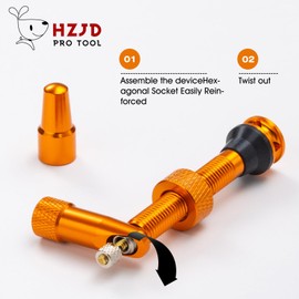 HZJD Pack of 2 Presta Tubeless Valves, Orange, Tubeless Stem, Integrated Core Removal Tool (44 mm)
