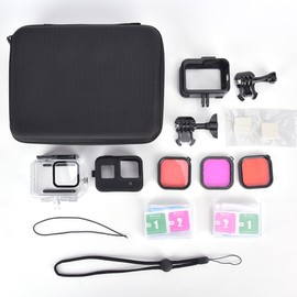 AT1035 Plastic 45M Waterproof Housing Diving Filter Tempered Film Protective Frame Sports Camera Accessory Kit for GOPRO hero8