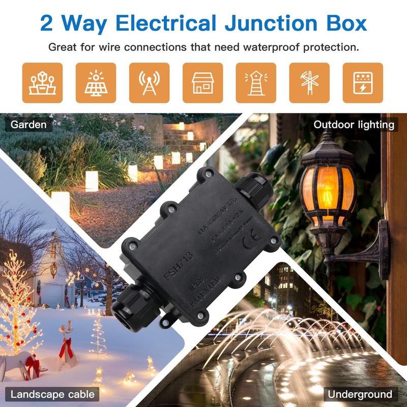 Helunsi Waterproof IP68 External Junction Box, 2 Way Outdoor Junction