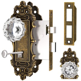 CEYMIO Antique Door Knobs Interior Mortise Lock Bronze Door Knob Crystal Glass Door Handle Skeleton Key Vintage Door Locks for Bedrooms Bathroom
